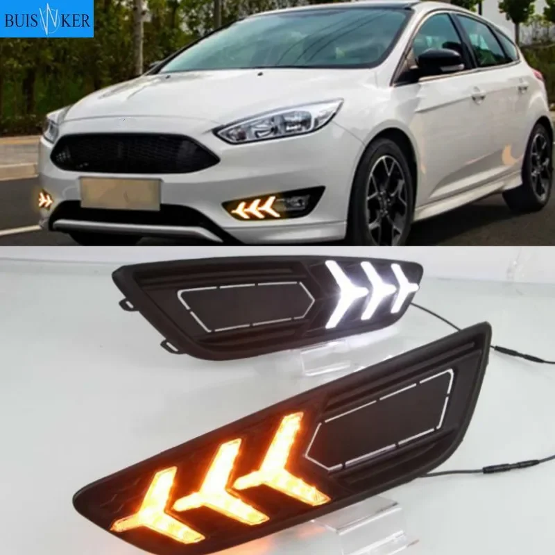 

1Pair DRL For Ford Focus 4 2015 2016 2017 2018 Daytime Running Lights Fog head Lamp cover with Yellow turn signal