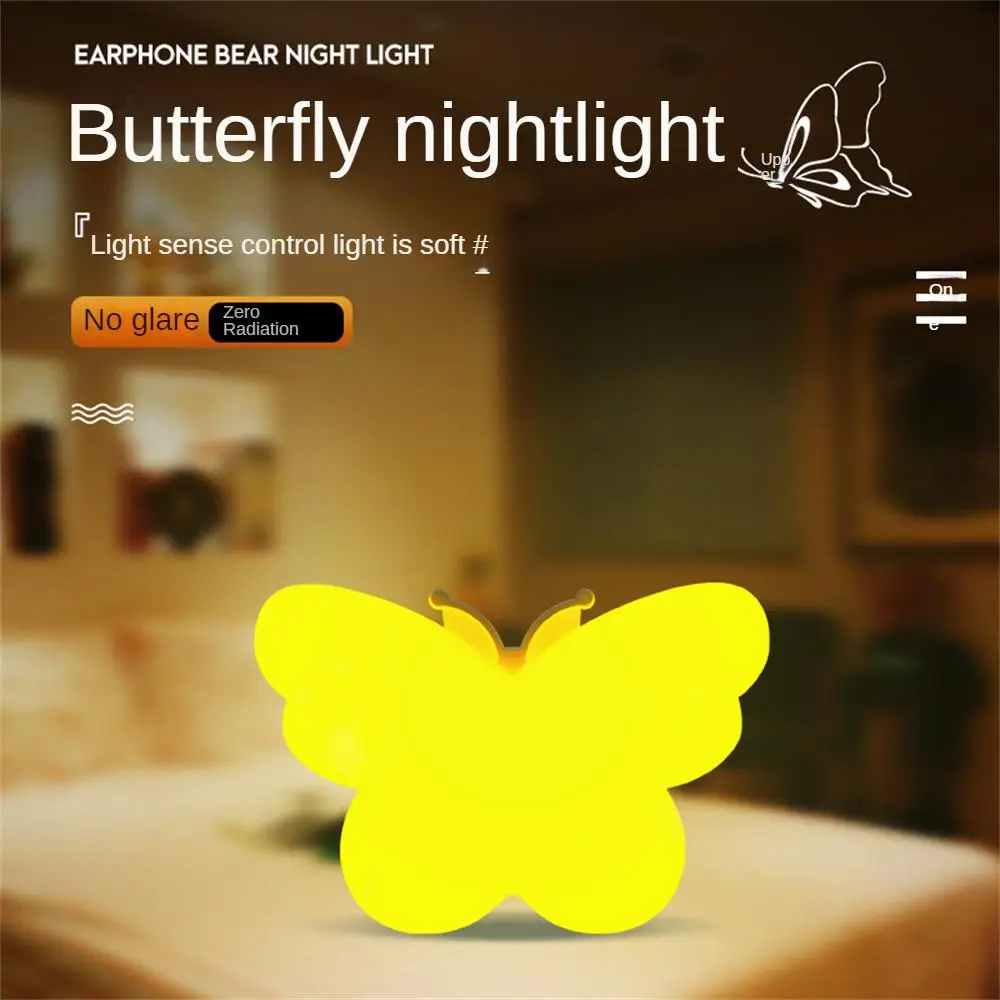 Light Sense Control Butterfly Night Light For Baby Kid Bedroom Decor Led Lighting Lamps Cartoon Small Table Lamp Fireproof