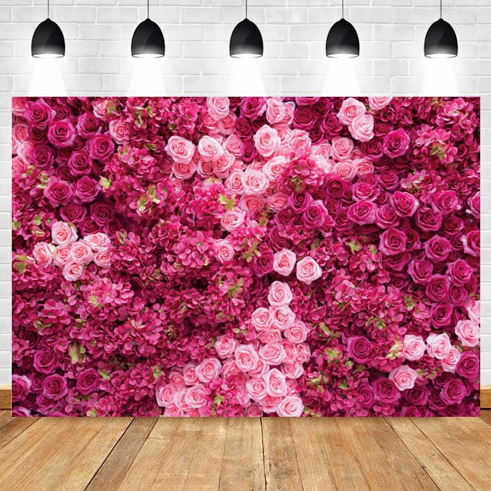 Happy Birthday Flower Wall Photography Backdrop Customized Glitter Pink Red Floral Wedding Bridal Baby Shower Photo Background