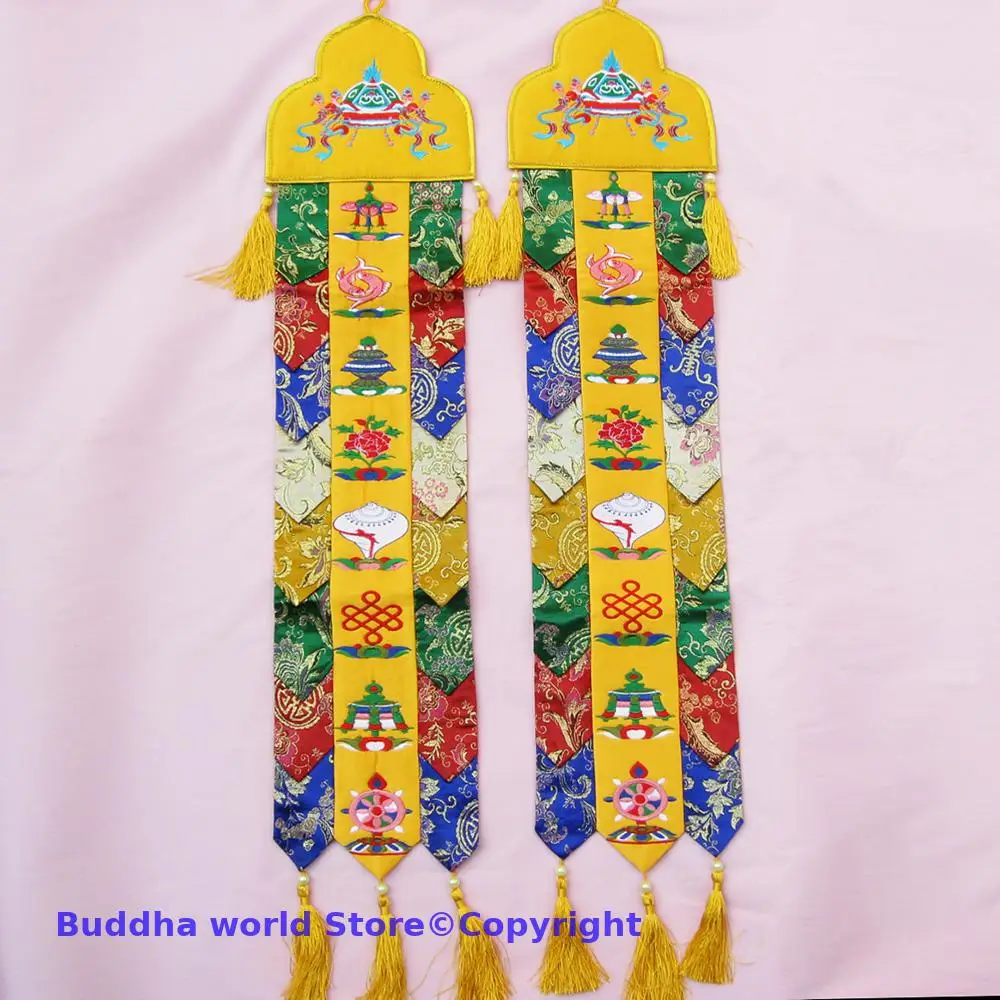 120cm Buddhist HOME Temple hall decoration Embroidery Eight Auspicious Symbols Wall hang Sutra banner Prayer flag FOPAN 2p