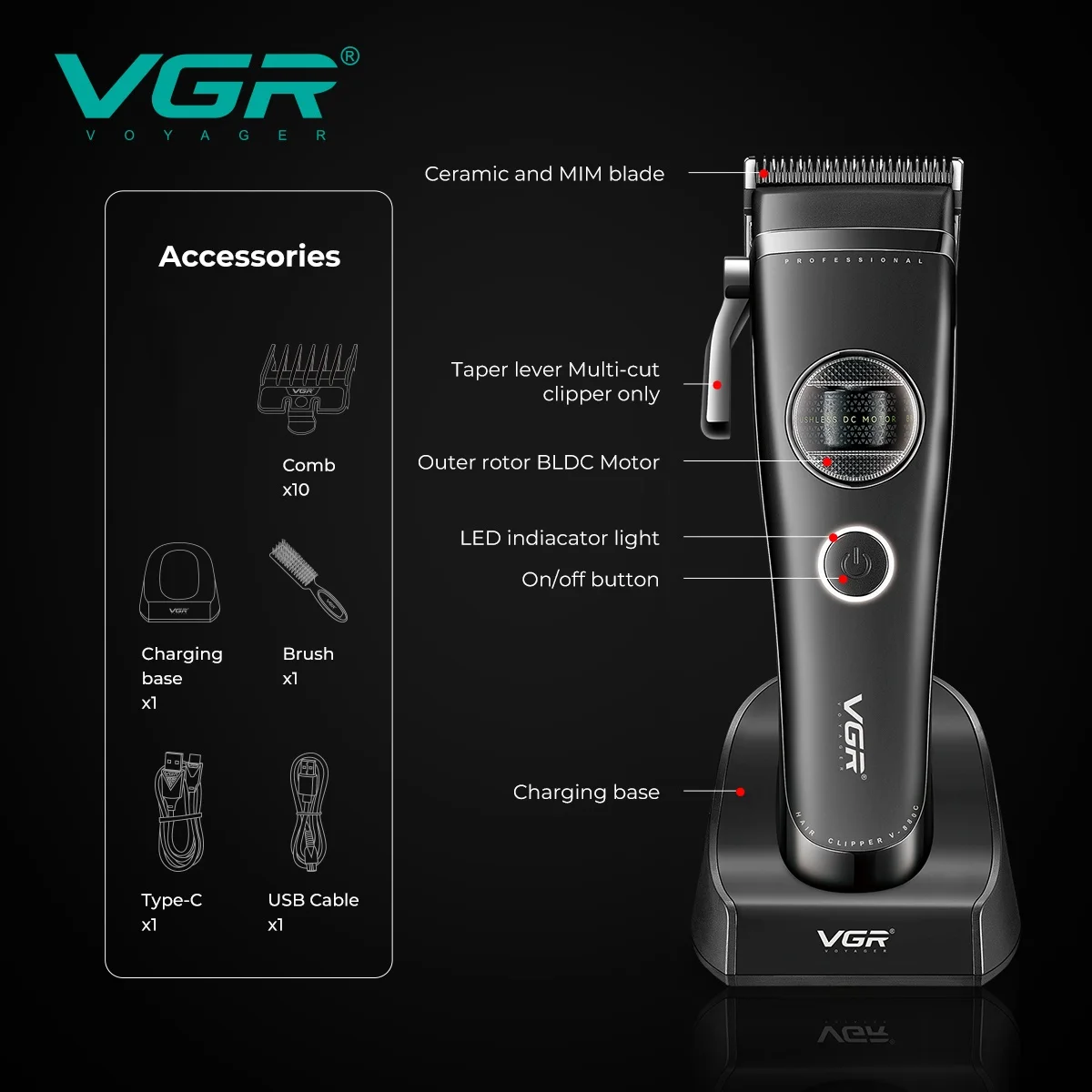 VGR Trimmer Professional Hair Clippers Rechargeable Trimmer Electric Hair Clippers Adjustable Hair Clipper Trimmer for Men V-880 view 5