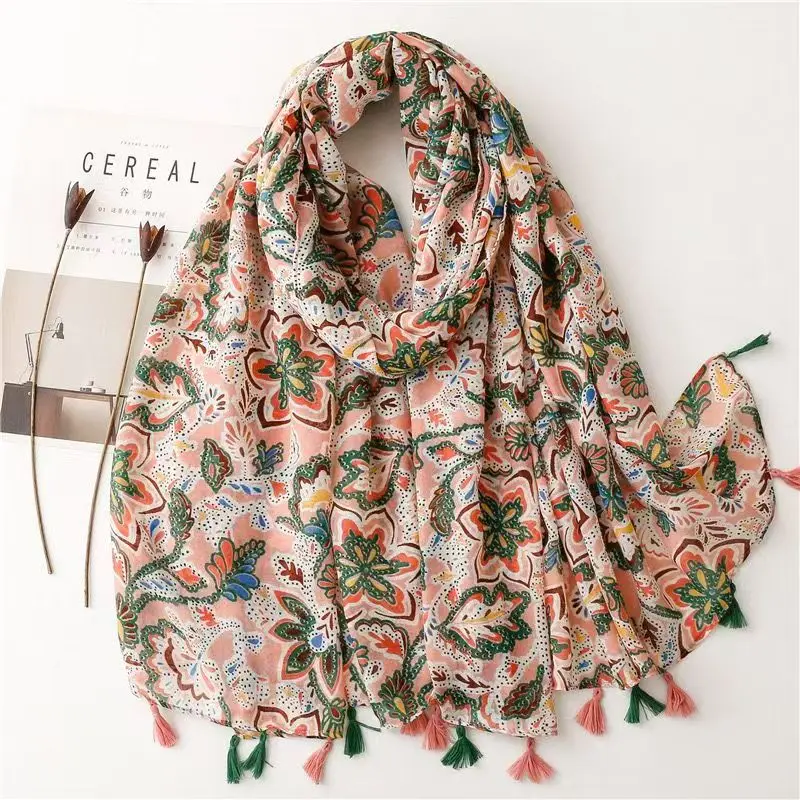 

2024 Women's Bohemian Ethnic Style Scarf Spring Summer Thin Gauze Kerchief Tourist Beach Sun Protection Cape Colors Scarves