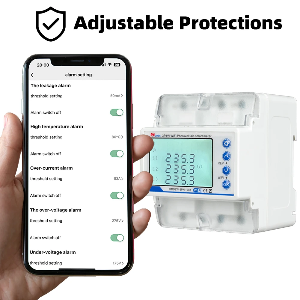 RMshebei Tuya الذكية واي فاي قطاع دارة ثلاث مراحل 4P100A توقيت التبديل اتجاهين القياس ثلاث مراحل الاستقرار غير المتوازن #3