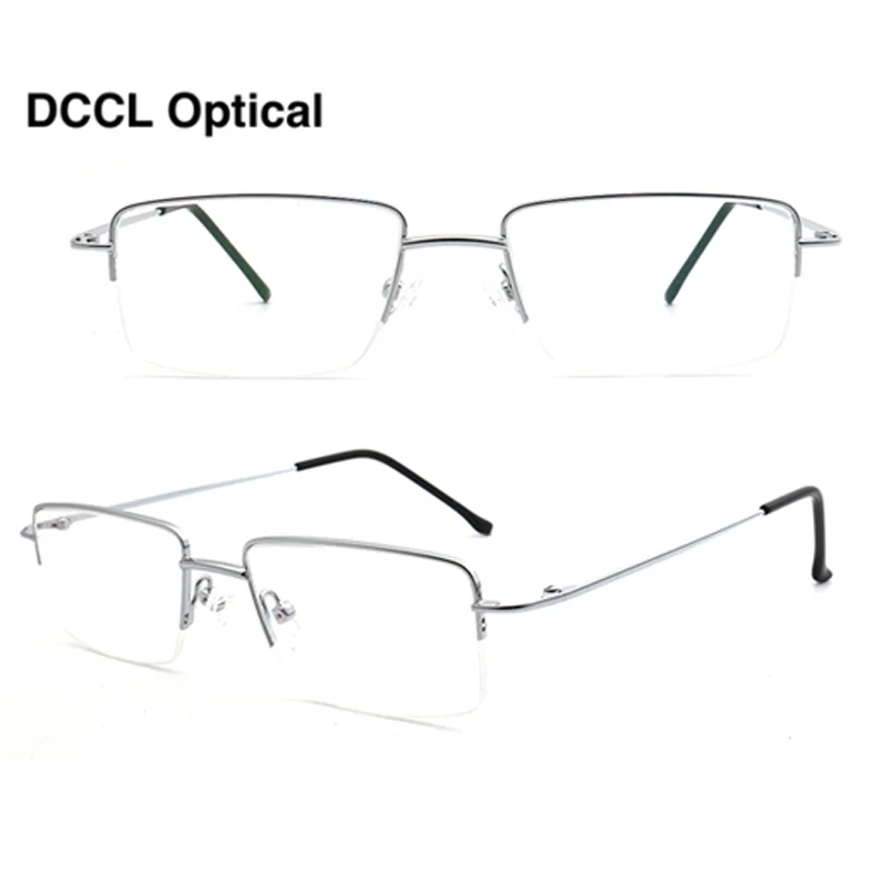 DCCL Classic Rectangle Semi-Rimless Glasses Frame Half Rim Flexible Optical Eyewear Memory Metal Myopia Prescription Eyeglasses