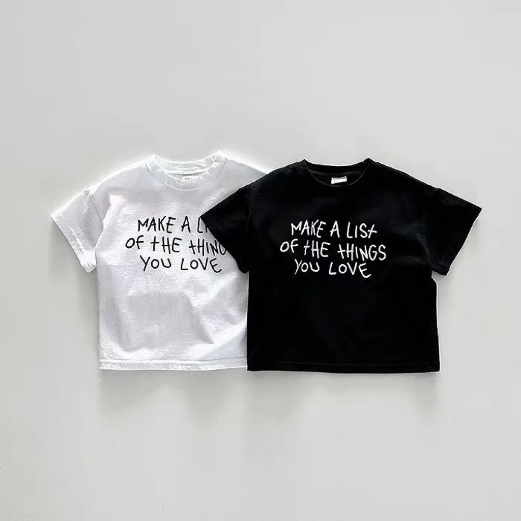 

2025 Summer New Fashion Letter Print Baby Short Sleeve T Shirts For Boys Girl Infant Cotton Casual Tops Loose Toddler Tee