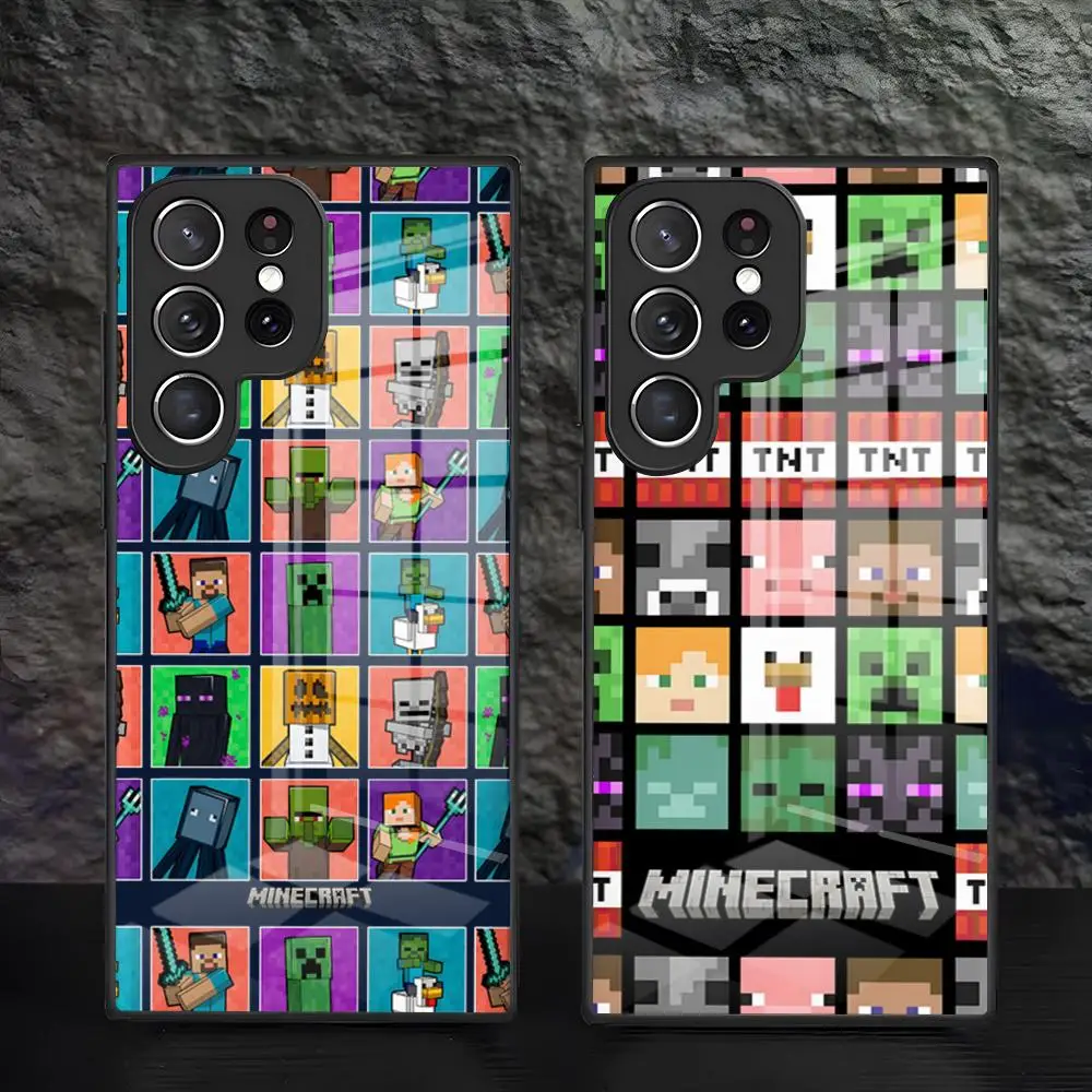 M-Mines C-Craft Game Phone Case For Samsung S26 S25 S24 FE S23 S22 S21 Plus S20 Ultra Note20Ultra Black Glass Cover