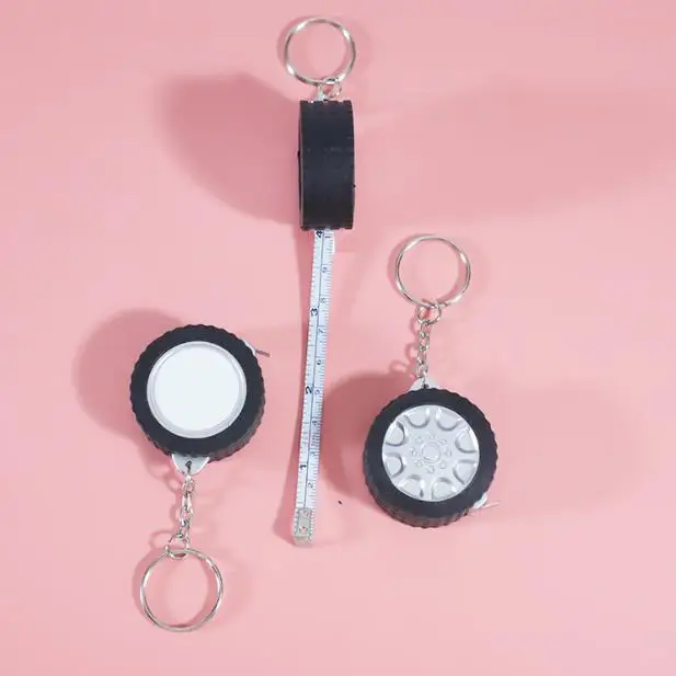 20pcs/lot Sublimation blank mini tire roll ruler keychain For DIY logo printing promotional exhibition Practical small gift