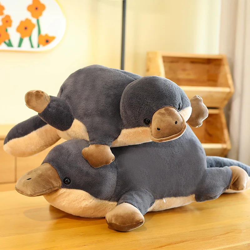 

100cm Simulation High Quality Platypus Plush Doll Pillow Super Soft Grey Platypus Lying Reptile Plush Toy Gift for Boys and Girl