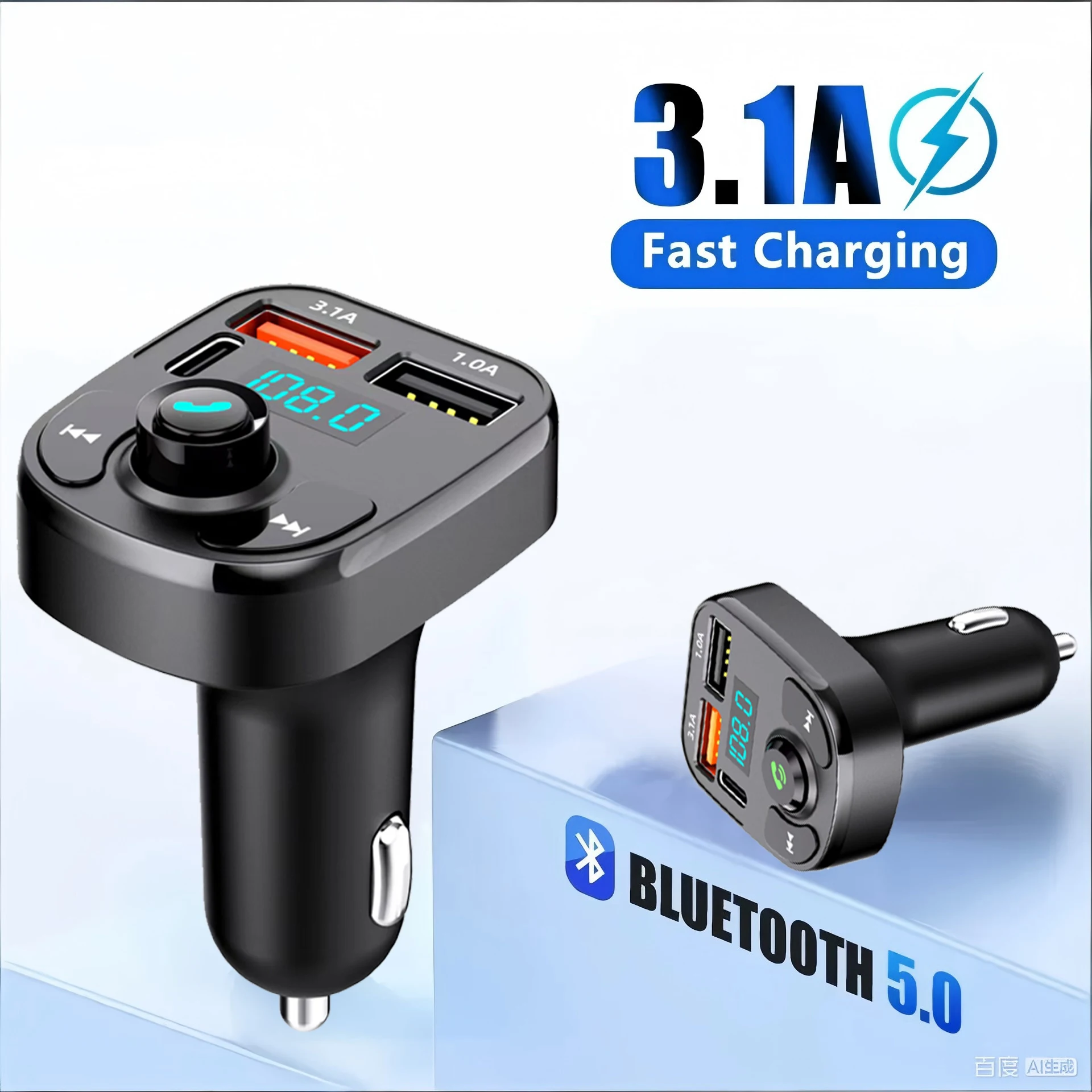 Bluetooth 5.0 Car Fm Transmitter Aux Handsfree Wireless Car Kit MP3 Modulator Player Handsfree Audio Receiver USB Fast Charger