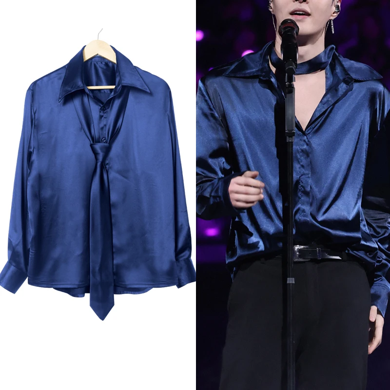 

Silky Satin Loose Fit Hanging Feeling Street Dance T Performance irt Jazz Dance Couple irt Ele Sle Long Sve