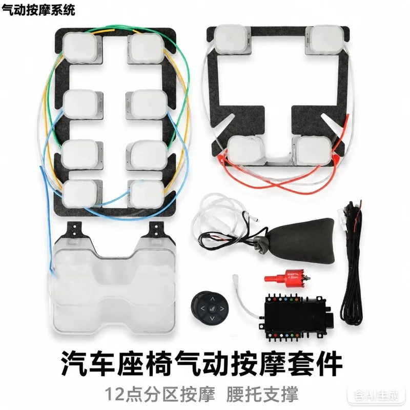 12-Point Pneumatic Car Seat Massager - Adjustable Lumbar & Waist Support Built-In Air Pressure Massage System for Driving