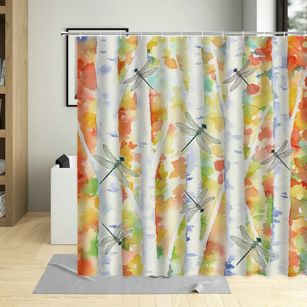 Birch Tree Forest Branch Leaves Waterproof Fabric Bathroom Shower Curtain Natural Scenery Bathtub Decor For Living Room Screens