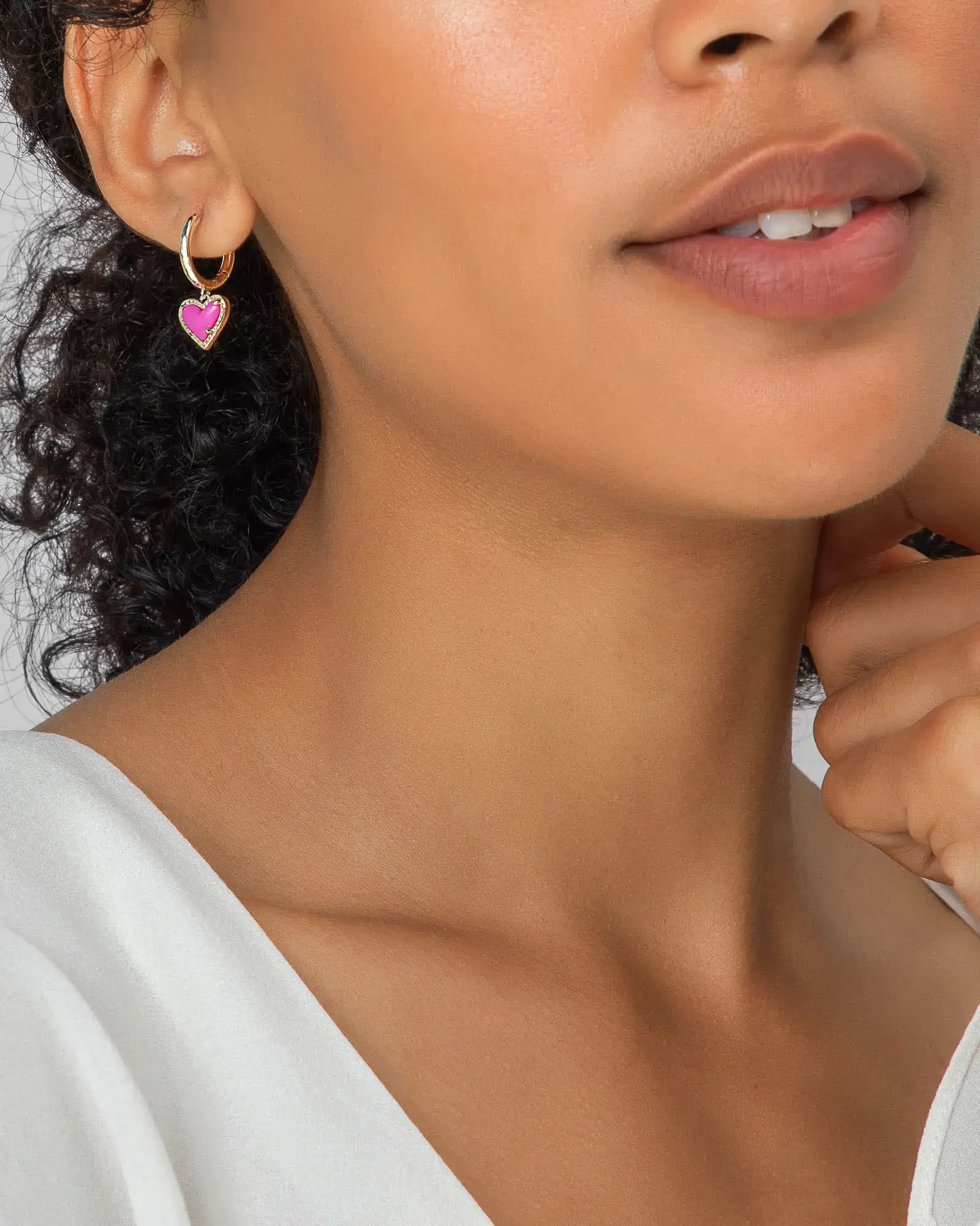 VKVVA Fashion Jewelry Ari Heart Gold-plate Huggie Earrings in Rose Quartz, Unique Gifts,Multiple Colors Optional