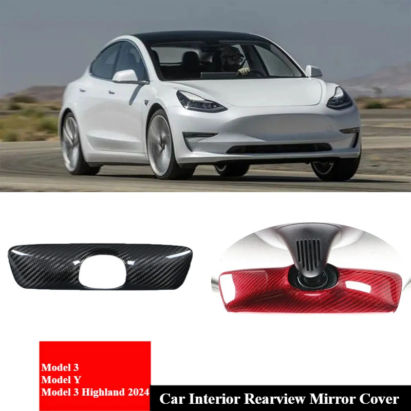 Real Carbon Fiber 3K 240G Handmade Car Interior Rearview Mirror Shell Cover For Tesla Model Y/3/3+ Highland 2024 Accessories