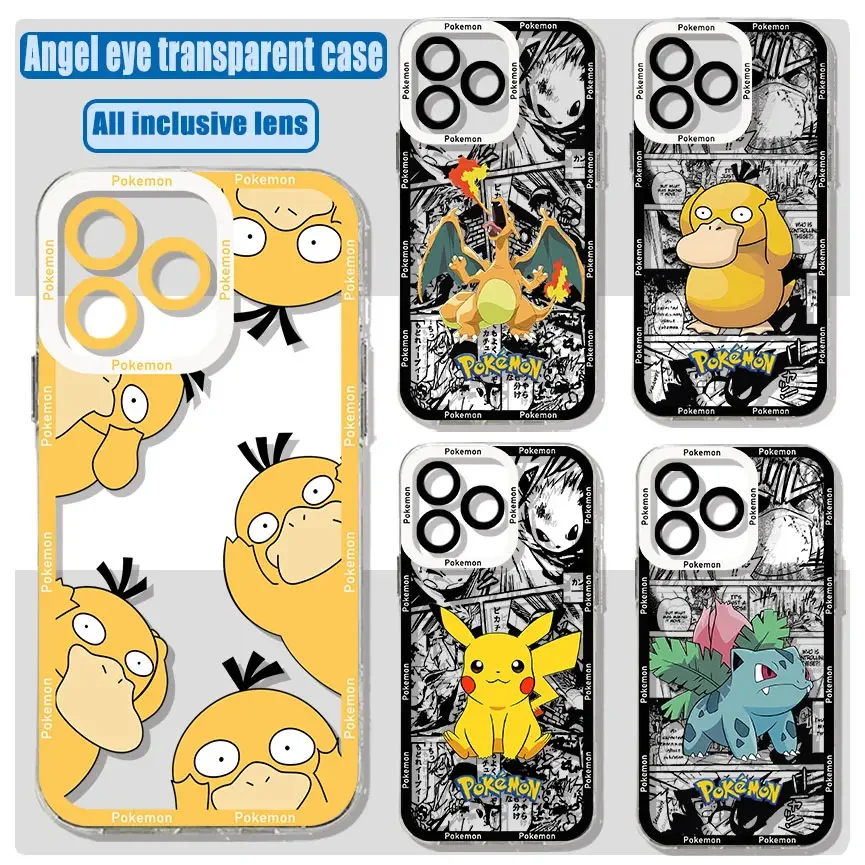 Anime Psyducks Pikachus Phone Case For Samsung S24 S23 S22 S21 S20 S10 FE Note 20 Plus Ultra Lite 5G Clear Soft Pokemons Cover