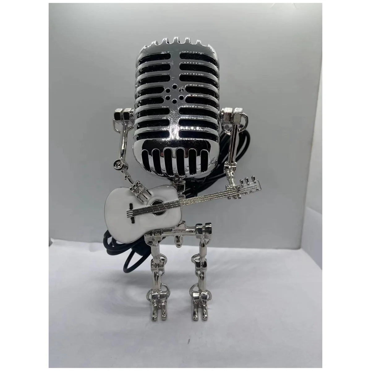 Microphone Lamp - Lamp Head Vintage Metal Microphone Robot Desk Lamp Retro Style Household Ornaments,Red & Silver