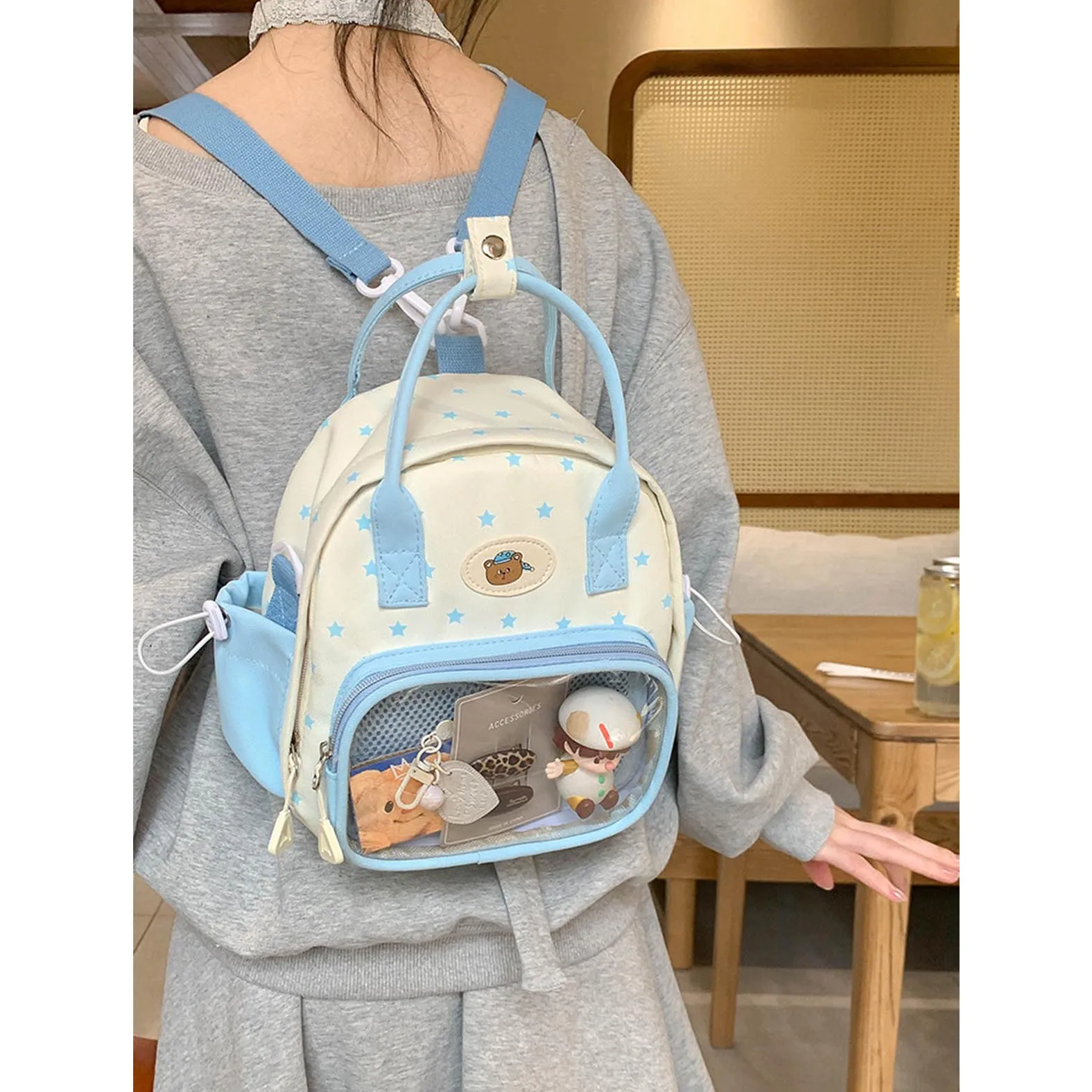 

Multi purpose small backpack, summer cartoon transparent pain bag, new Korean style western-style single shoulder crossbody trav