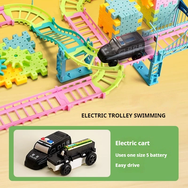 Children Electric Gears Model Building Blocks Large Puzzle Assembly Gears Set Rail Track Car Construction Toys for Kids Gifts