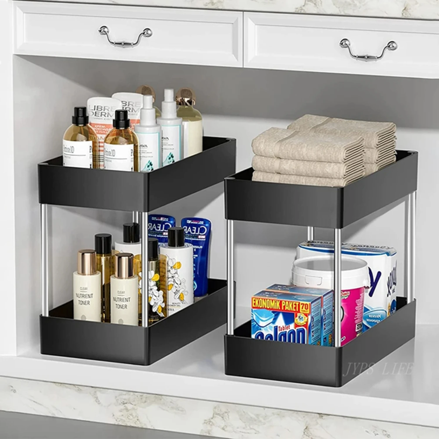 1 Pcs Under Sink Storage Organizer 2 Tier Drawer Multipurpose Rack Cabinet Under Sink Storage Rack Bathroom Kitchen Organizer