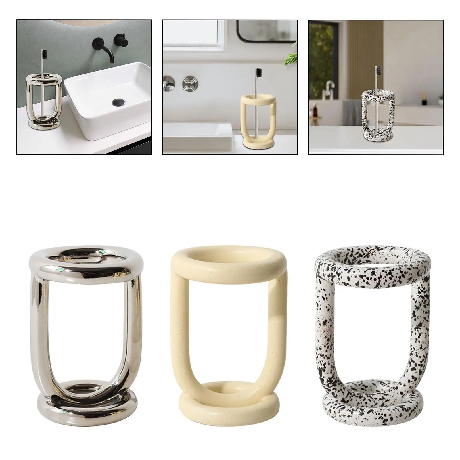 Toothbrush Holder Makeup Brush Storage Rack Modern Divided Toothpaste Holder Bathroom Accessories for Hotel Countertop Vanity