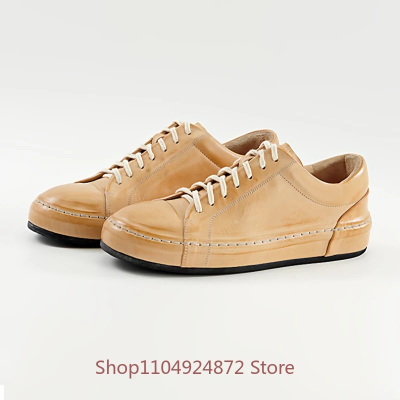Handcrafted Genuine Leather Casual Board Shoes Men's Commuting Outdoor Sport Cowhide Comfortable Formal Leather Shoes Male