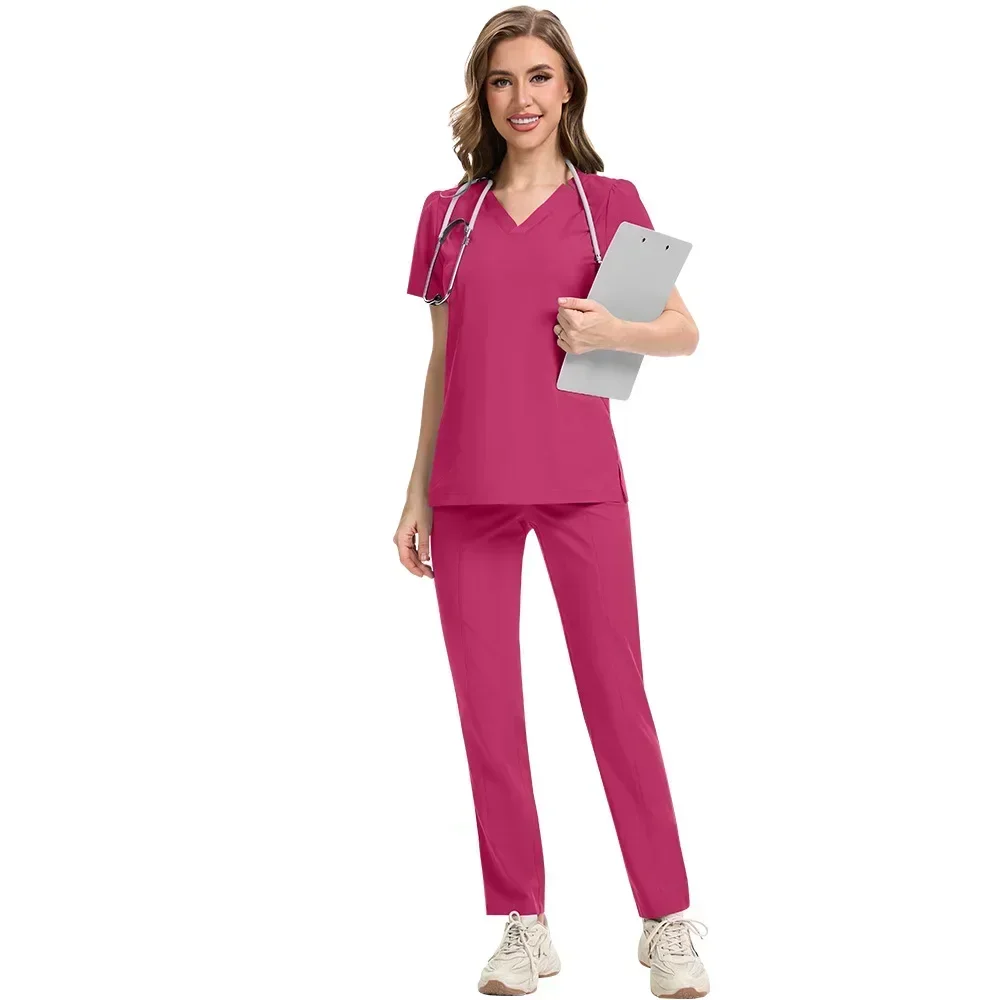 Women's Nursing Uniform Beauty Salon Loose and Comfortable V-Neck Solid Color Summer Thin Two-piece Set