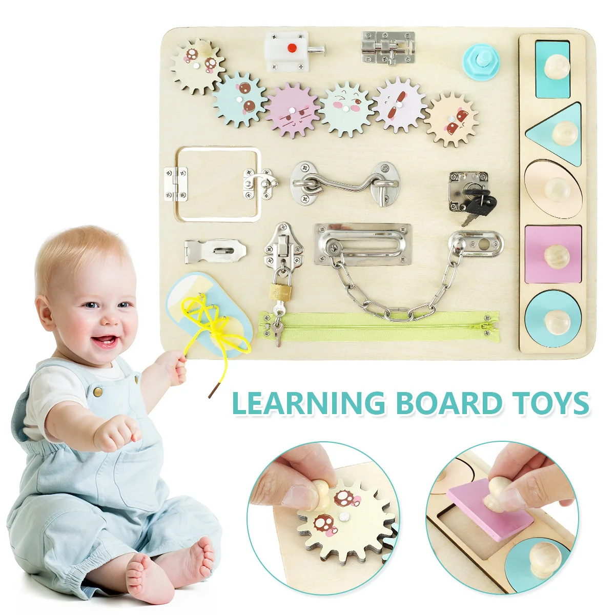 

Детская занятая доска, игрушка Монтессори для малышей, деревянная сенсорная доска, игрушки, портативные защелки с замком, детские дошкольные развивающие игрушки