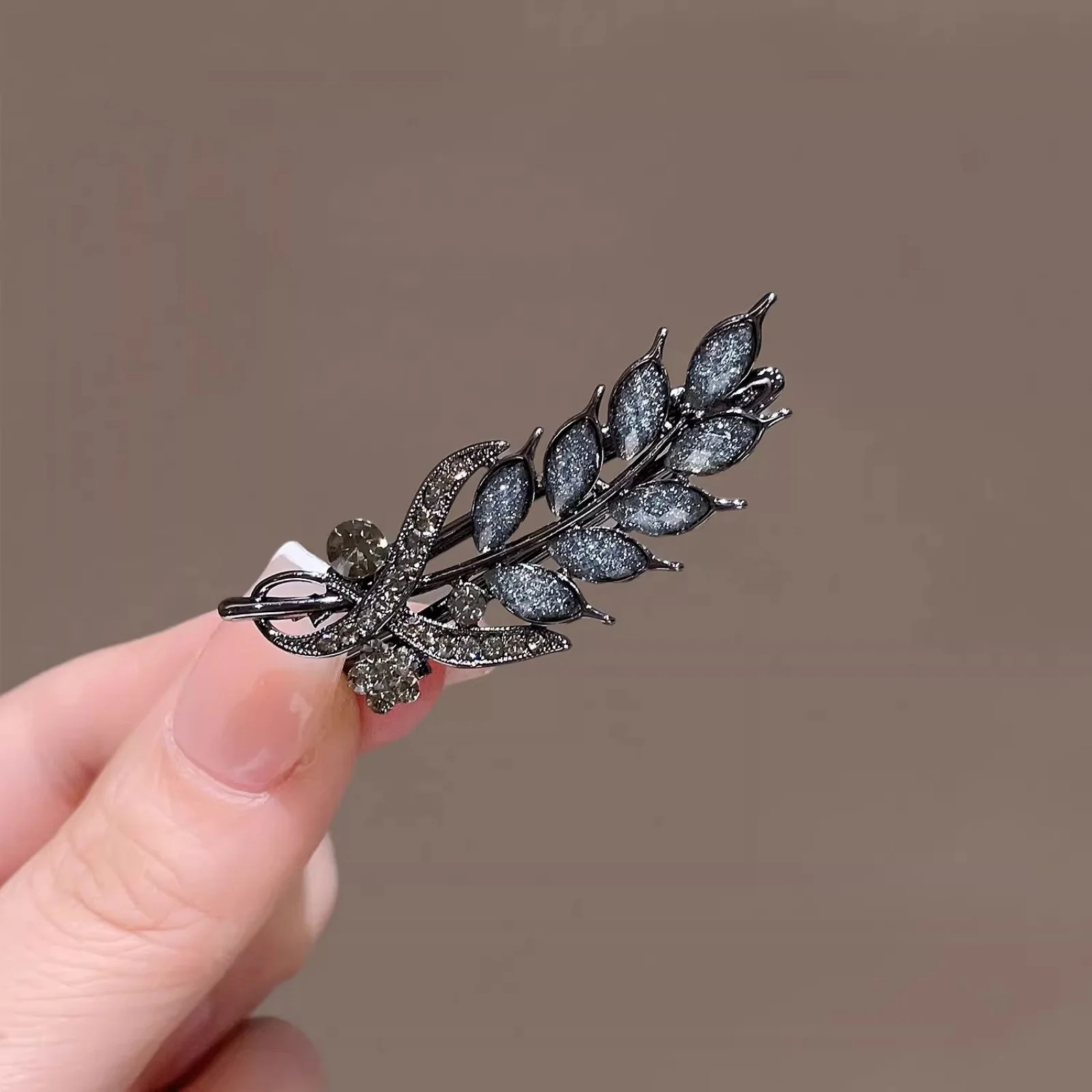 

1PC Rhinestone Wheat Ear Hair Clip, Elegant Side Bangs Clip, Duckbill Clip, Alloy Hair Accessory for Women