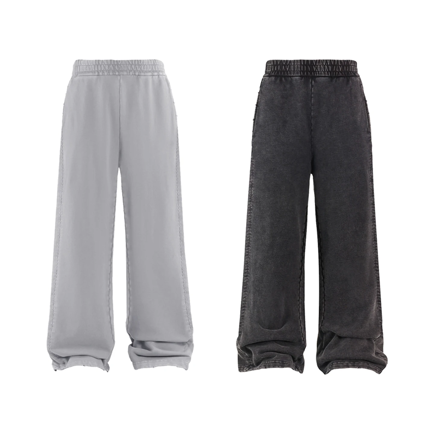 American High Street Style Casual Pants 420G Heavyweight Distressed Pure Color Loose Fit Men's Long Trousers Trendy