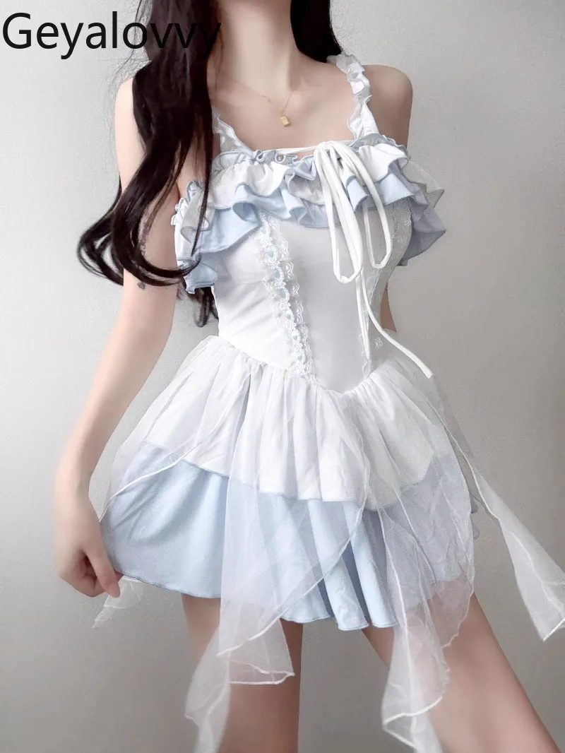 

Vacation Seaside Hot Spring Cute Bow Blue Swimsuit Sweet Cute Girl Student One-piece Swimwear Conservative Bathing Suit