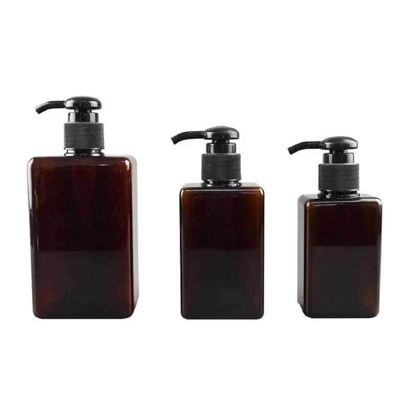 10pcs Empty PET Plastic Bottle 100ml 150ml 250ml 280ml 450ml 600ml Square Brown Lotion Pump Cosmetic Shampoo Shower Gel Bottles