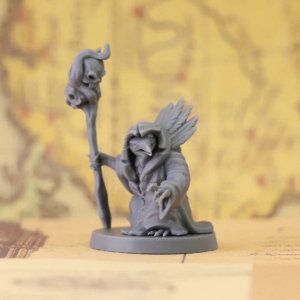Kenku Wizard Sorcerer with Skull Staff Miniature Unpainted Resin Model, DND Tabletop RPG Wargame Fantasy Figure