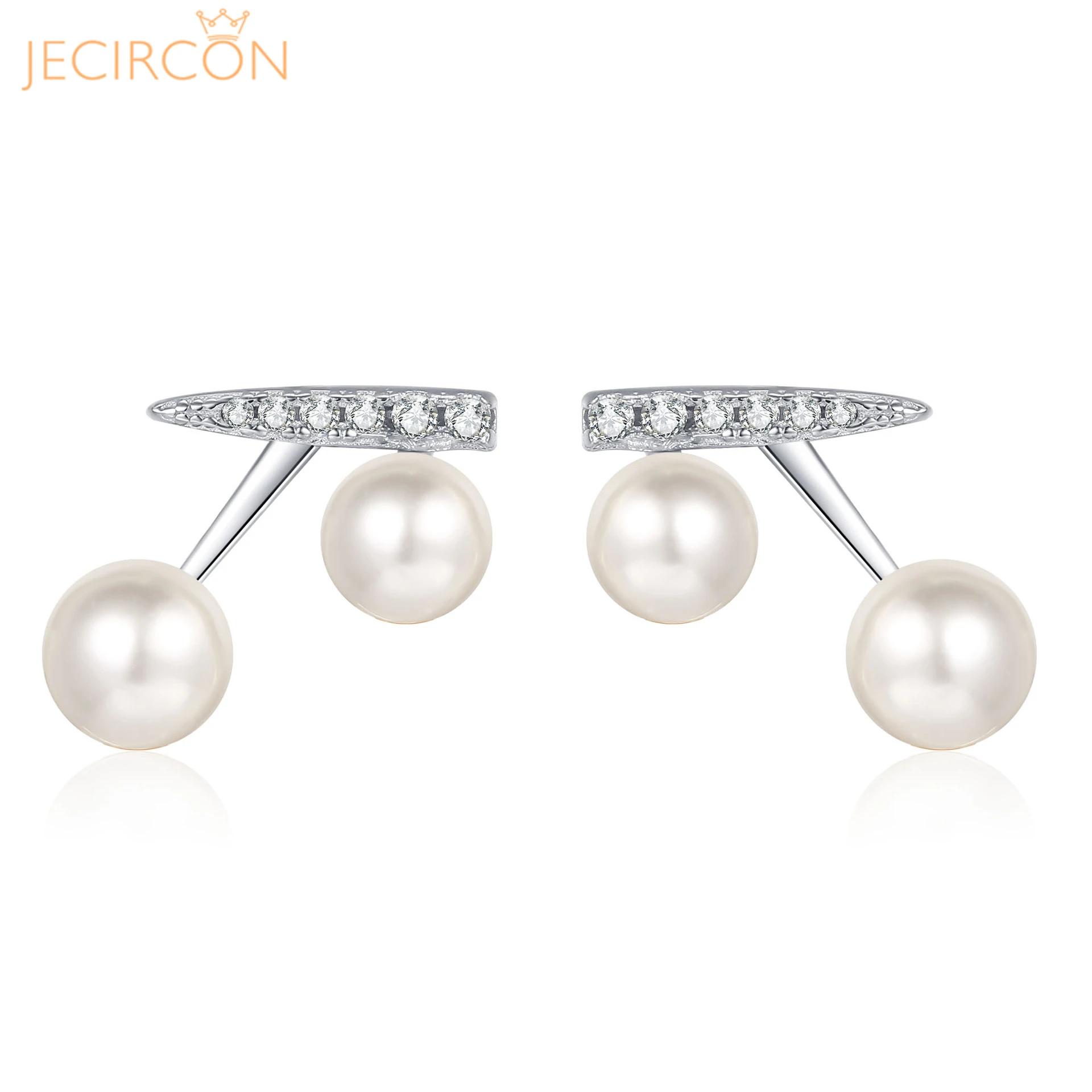 

JECIRCON 925 Sterling Silver Stud Earrings for Women 0.13ct Moissanite 5-7MM Natural Pearl Sweet Cute Cherry All-match Jewelry