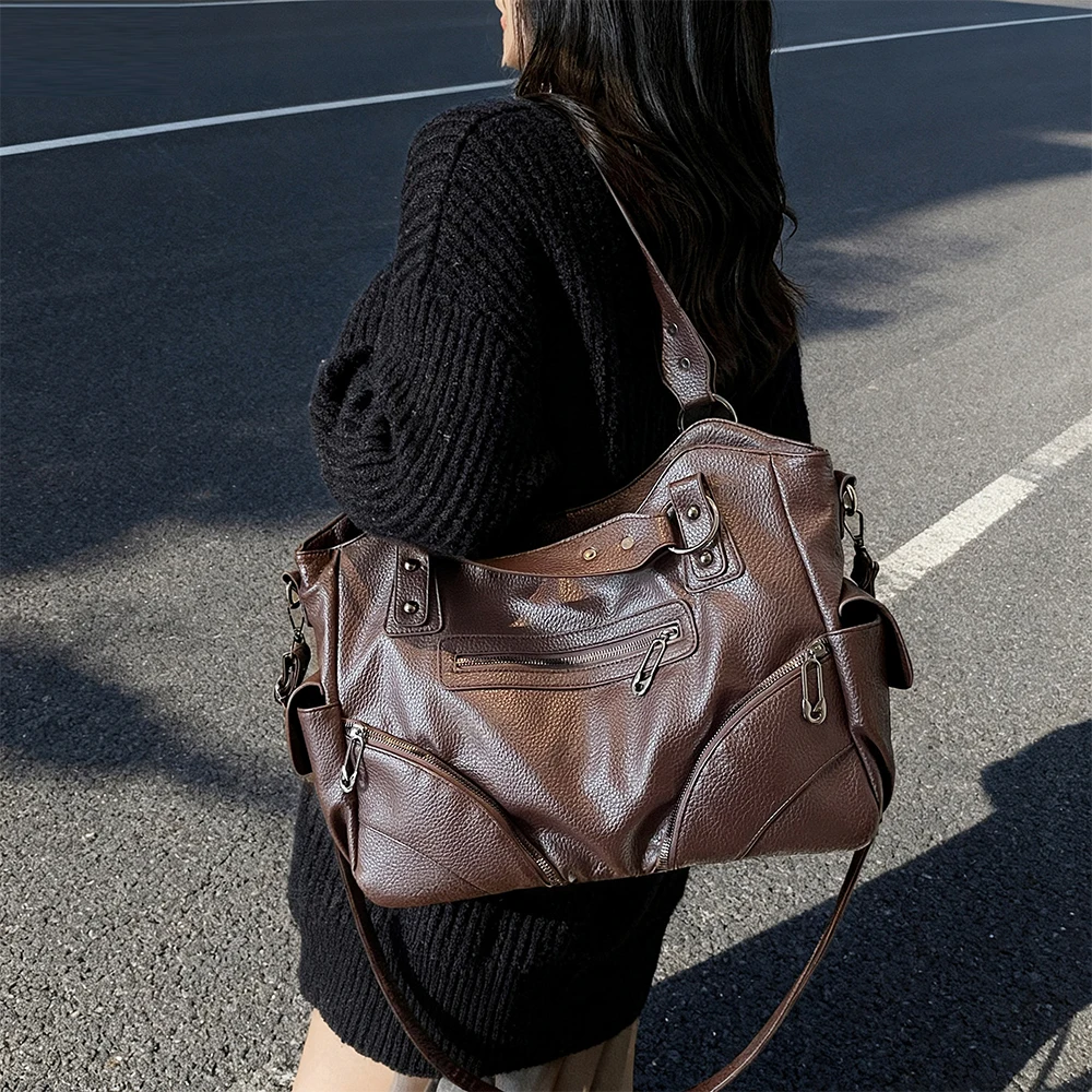 

Корейская версия нишевой сумки-тоут, большая вместительная мотоциклетная сумка через плечо, стиль Spicy Girl