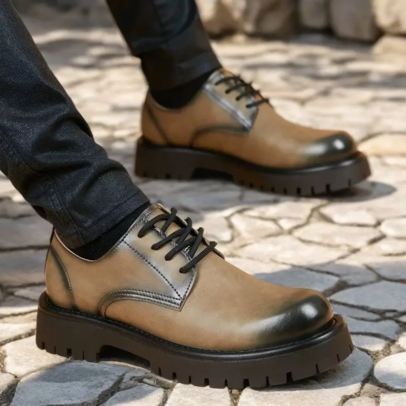 

Mens Business Big Head Leather Shoes Men British Dress Breathable Casual Platform Groom Platform Leather Shoes Zapatillas Hombre