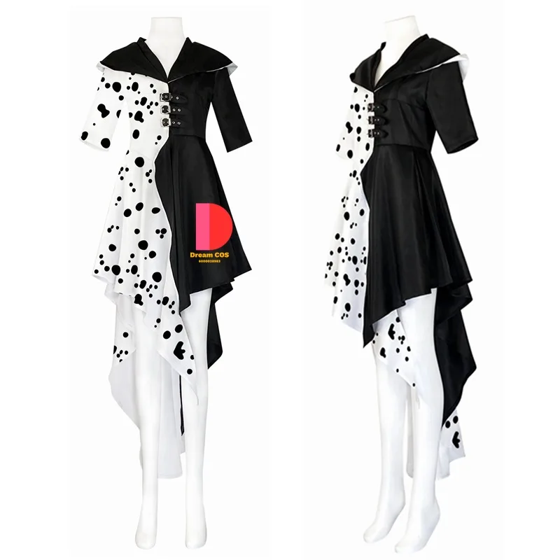 Cruella 2024 Halloween Costume Cosplay Evil Queen Black and White Coat Evening Dress Fashion Emma Magic Performance Outfit