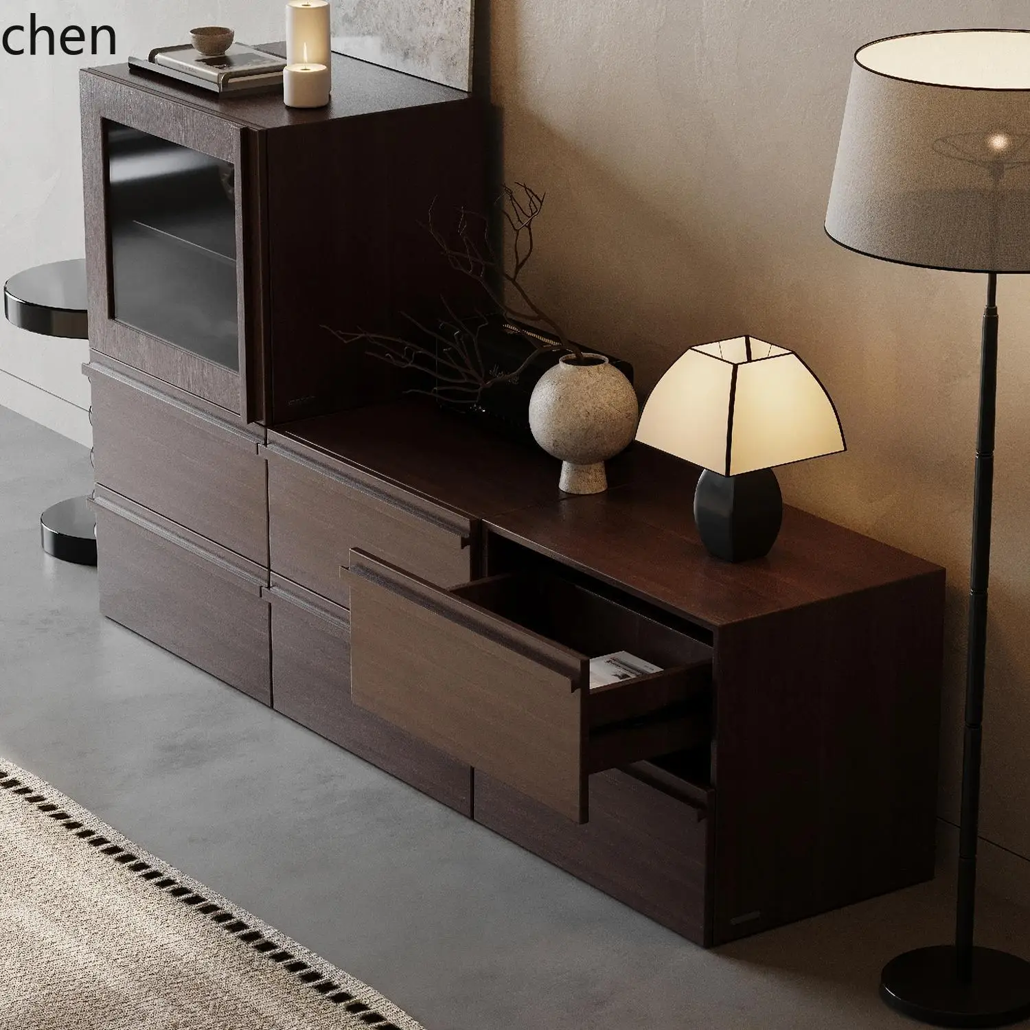 HT module combination cabinet walnut color solid wood bedside table dining side cabinet medieval