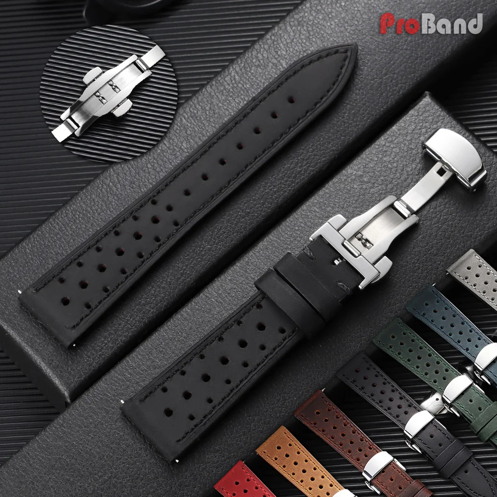 Quick Release Vintage Racing Leather Watch Straps for Seiko for Rolex 18mm 19mm 20mm 21mm 22mm 24mm Breathable Porous Watchband