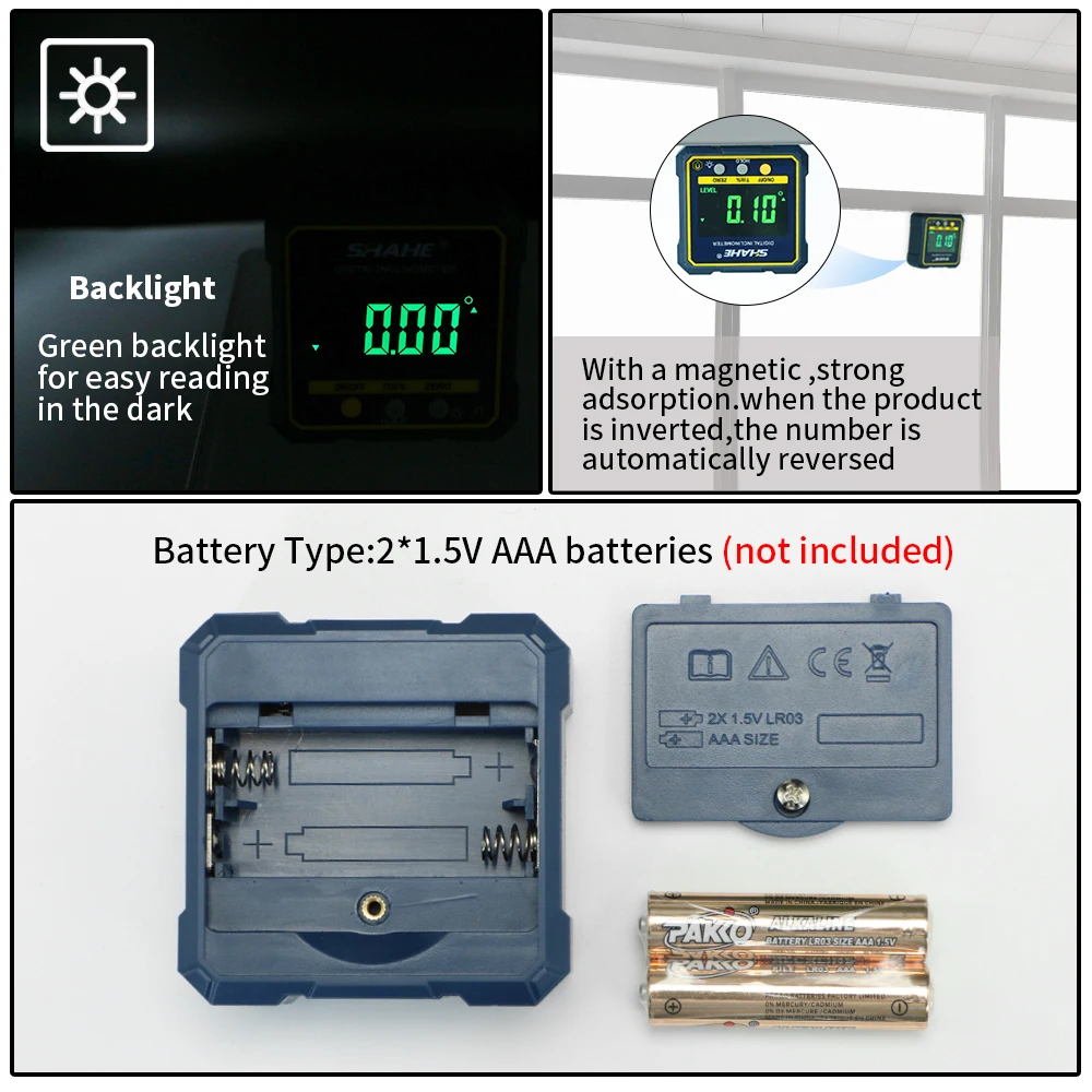 Shahe Digitale Hoekzoeker Gauge Magnetische Gradenboog Inclinometer Hoek Cube Niveau Doos Met Magnetische Voet En Backlight