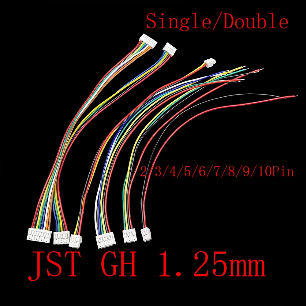 10Pcs JST GH 1.25mm Pitch 2P/3/4/5/6/7/8/9/10Pin Male Plug 28AWG Cable Wire 150MM GH 1.25 Single/Double Plugs Connector