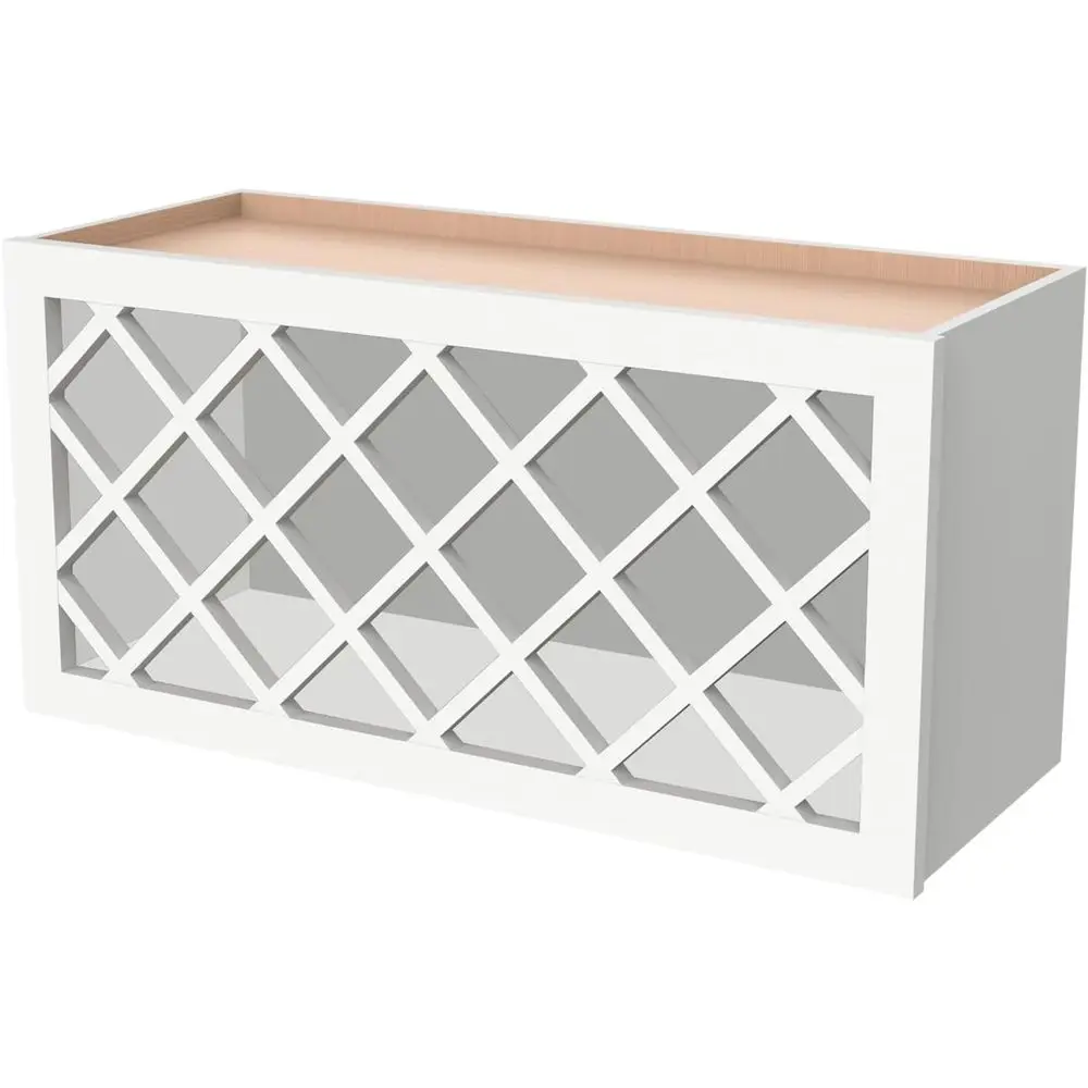 

Wall-Mounted Solid Wood Wine Cabinet with Lattice Doors - RTA Enclosed Storage for Home Bar or Kitchen, Origami White, 30W x 12D