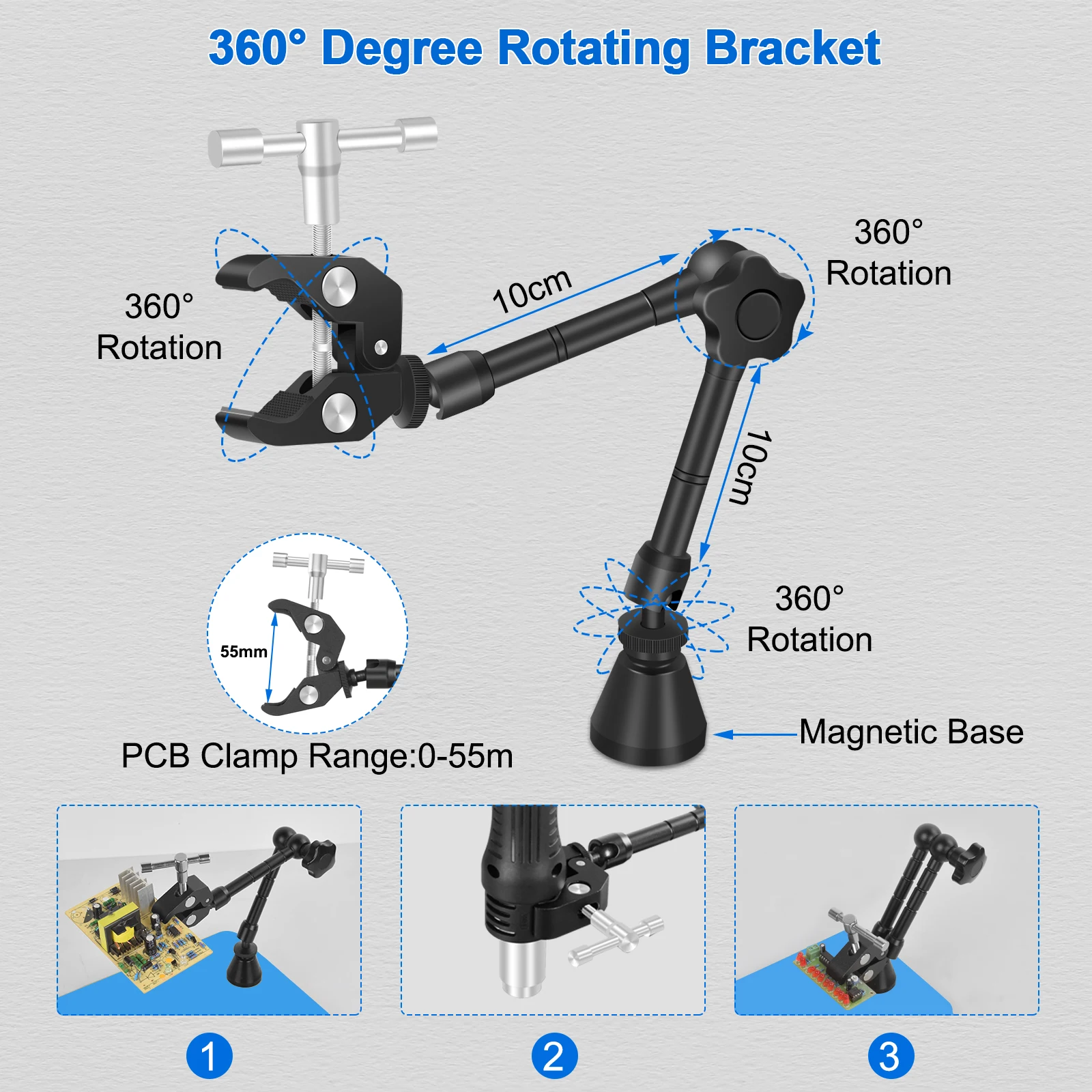 NEWACALOX Soldering Third Hand Helping Hands Welding Locator with 4pcs Magnetic Base Metal Flexible Arms PCB Holder for Solder