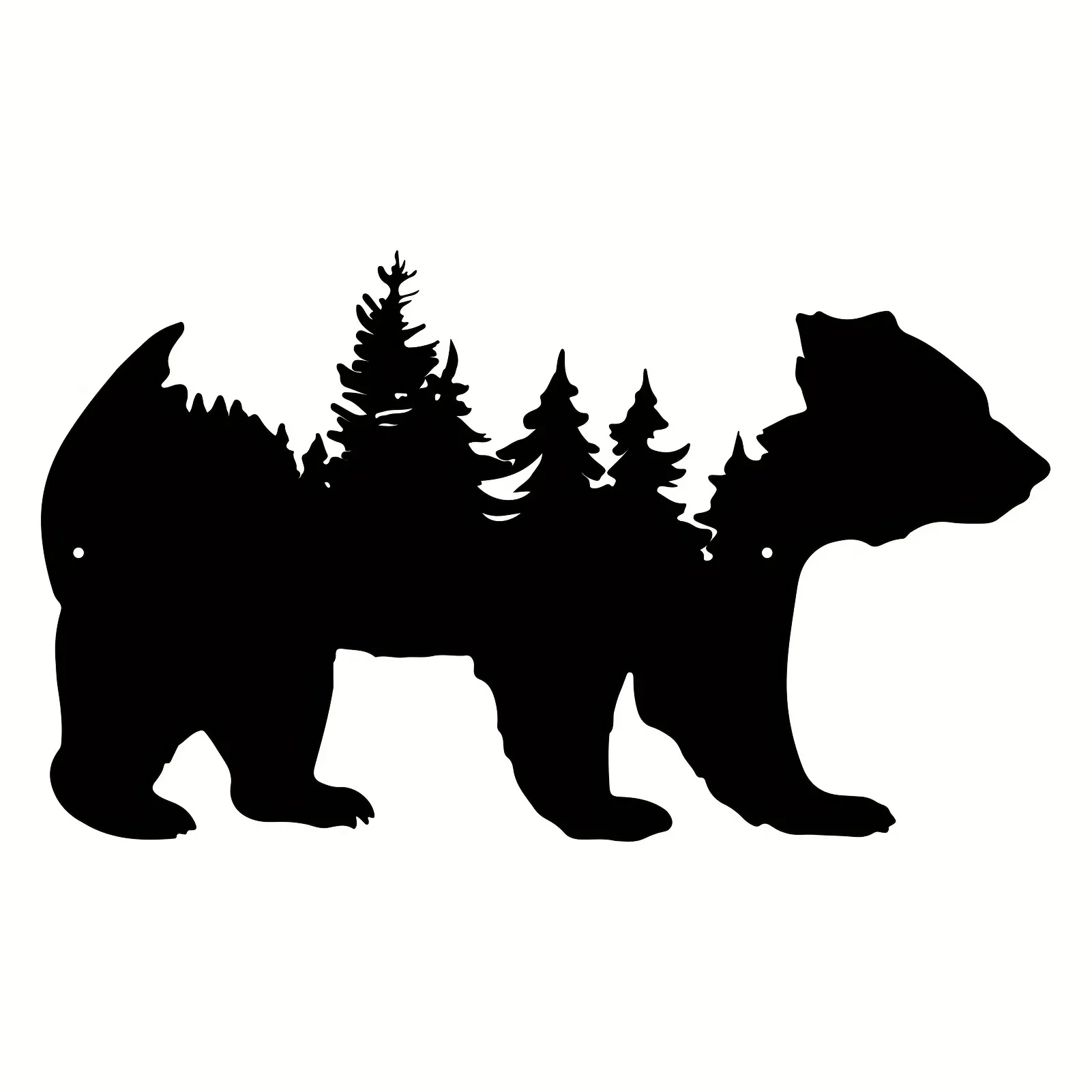 Bear And Forest Metal Iron Art Silhouette, Modern Art Wall Sticker, Suitable for Bedroom, Office, Farmhouse Fence Decorations