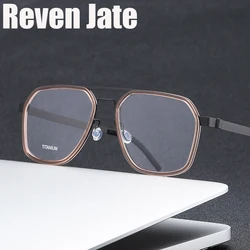 Reven Jate 9753 Optical Pure Titanium Polygon Frame Prescription Eyeglasses Rx Men or Women Glasses for Male Female Eyewear