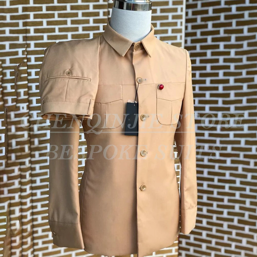 

Мужские костюмы Slim Fit, роскошный однобортный элегантный пиджак с лацканами-стойкой, высококачественный комплект из двух предметов, куртка и брюки, костюм Homme