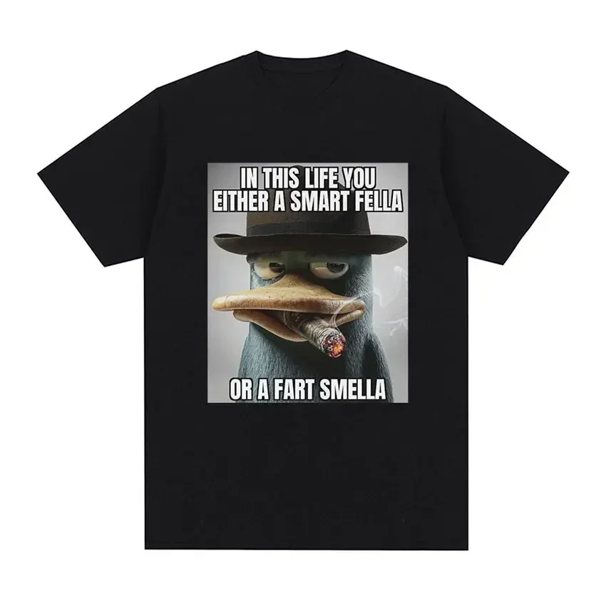 

2026 Perry Platypus Youre Either A Smart Fella or A Fart Smella Funny Graphic T-shirt Men's Women's Fashion Streetwear T Shirts