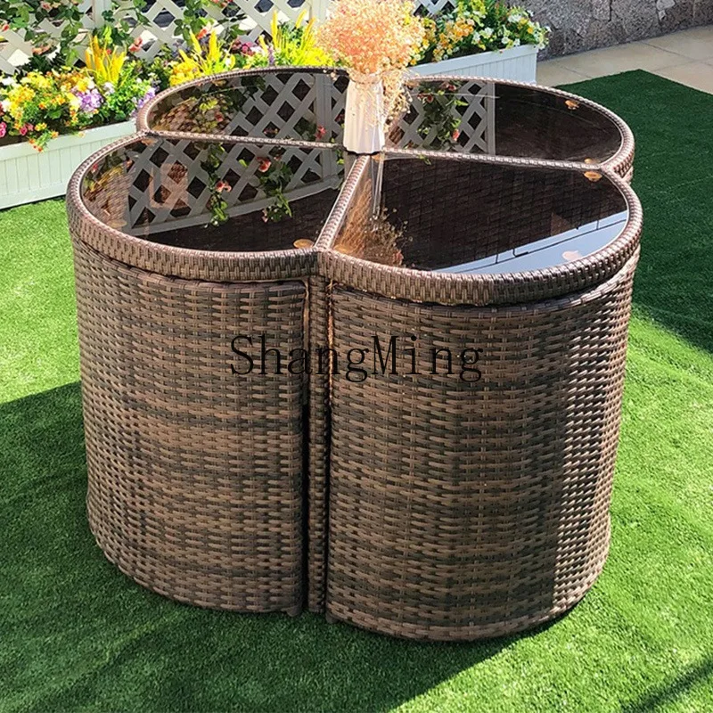 FG Outdoor-Freizeit, kreatives Rattan-Stuhl-Set, Outdoor-Garten, Innenhof, Zuhause, Rückenlehne, Open-Air-Rattan-Tisch und Stühle