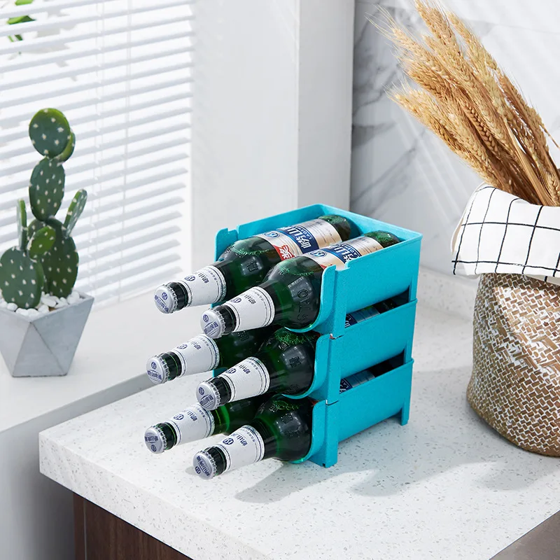 Wheat Straw Refrigerator Beer Beverage Can Storage Box Household Red Wine Bottle Holder Stackable Wine Storage Rack