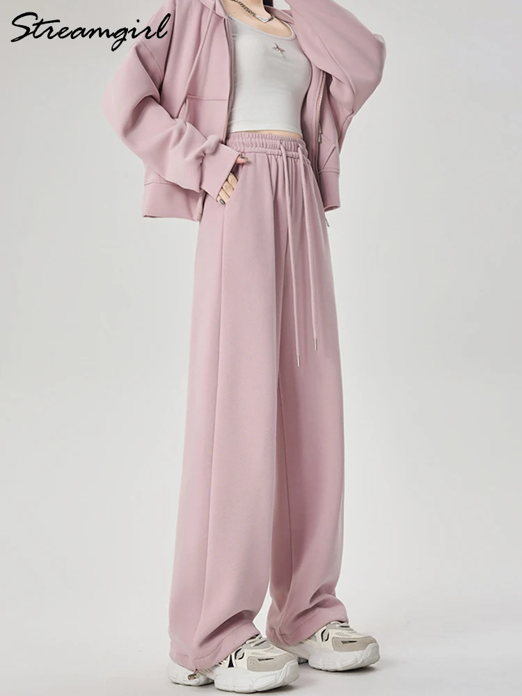 

Streamgirl Warm Tracksuits Set Women For Winter 2 Piece Set Outfit Fleece Zipper Sweatshirts Female Velvet Sweatpants Sets Women