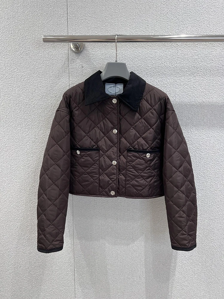 

SVORYXIU Winter fashion brown casual cotton-padded jacket Women's lapel fitted jacket Cotton-padded jacket